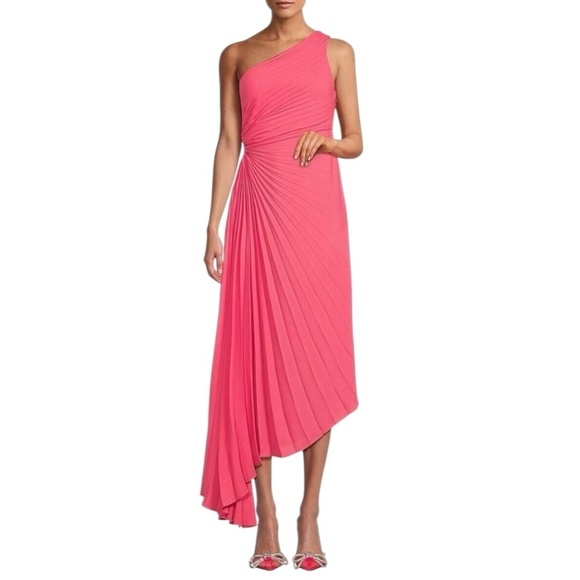 Nicole Miller Dress Maxi Asymmetrical Accordion Pleated Dress Coral - Picture 4 of 4
